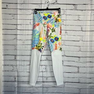 Nike Blue Green Leggings Vibrant Floral Design SZ S Petite High Waisted Yoga Y2K